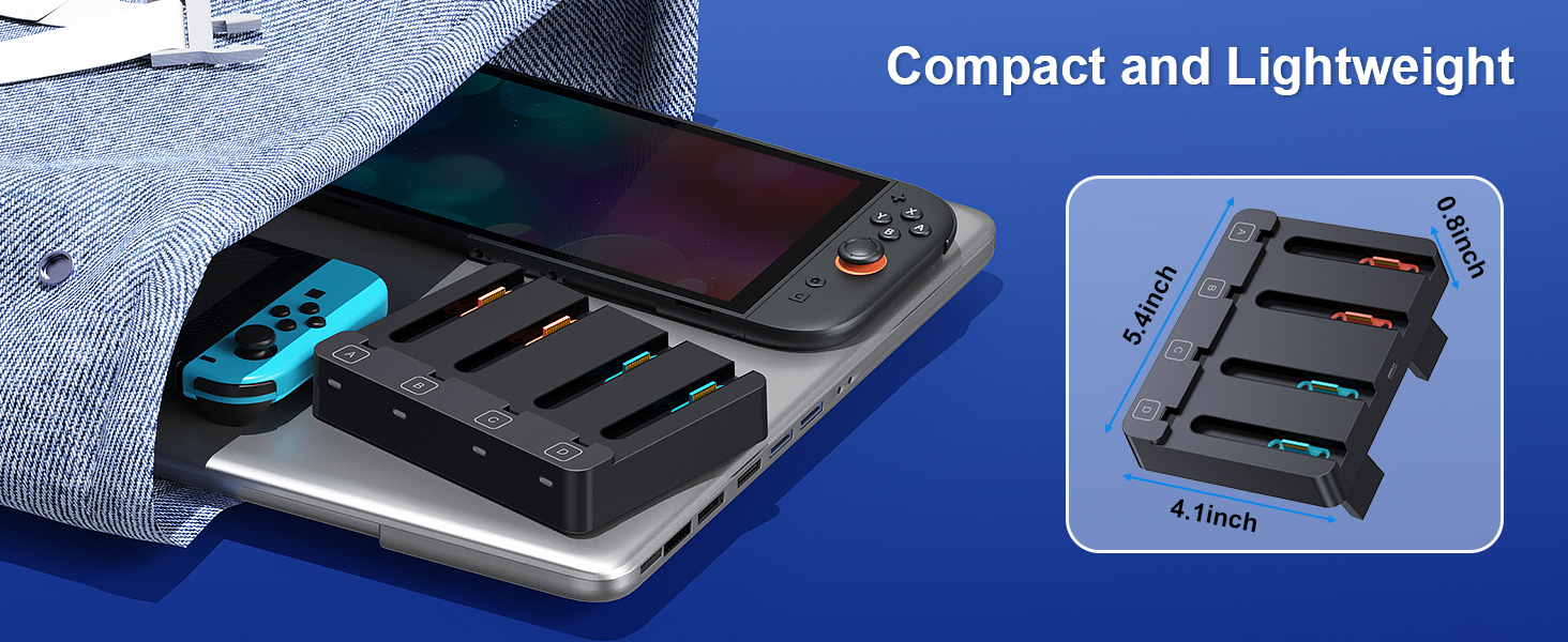 Compact card storage device with multiple slots, featuring a dark surface and blue LED lighting. Product shown with expandable design capability.