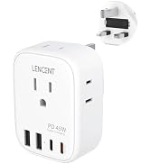 LENCENT US to UK Ireland Travel Plug Adapter, PD 45W Grounded Type G Outlet Adaptor with 4 Outlet...