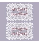 Raedan White Dark Red Silver Floral Lace Placemats 14”x20” Set of 2, Table Topper Dresser Scarf P...