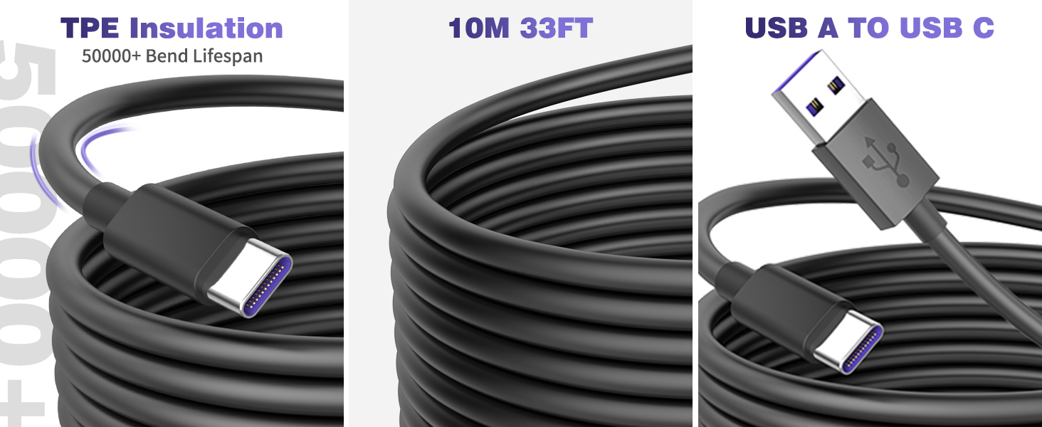 iMangoo USB C cable 33 ft for cctv camera black