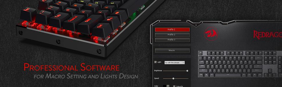 Redragon K556 keyboard macro and RGB software for PC setups speeds customization