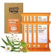JUST TO GO Bathing Wipes for Adults No Rinse, 9.6 × 12 in, Bodywipes, 90 Ct | FSC, XL, Extra Mois...