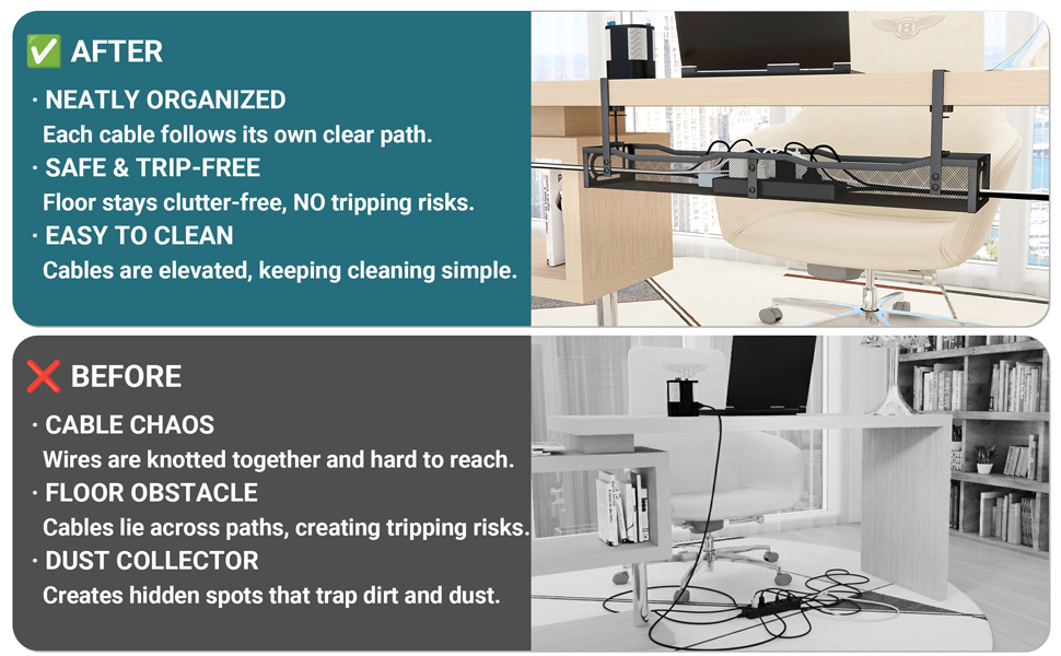 Under Desk Cable Management Tray, Cord Organizer for Table, under desk wire management
