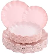 LIYH 24pcs Pink Plates Reusable,Pink Plastic Plate Durable and Microwave Dishwasher Safe,Baby Sho...