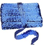 ZNZAKKA Blue Elastic Sequin Ribbon Trim 10 Yards Flat Glitter Stretch Ribbon for Dance Dress Embe...