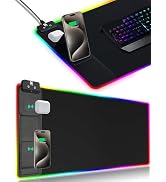 XXL Mouse Pad with Phone Holder - Black, RGB Desk Mat with 15W Fast Charging, LED Gaming Mousepad...