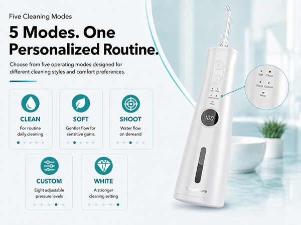 SimpliCare F5039 cordless water flosser with 8 tips for daily oral care