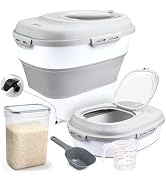 Komzon Rice Storage Bin Cereal Containers, 13-50lb Collapsible Rice Container Dispenser with Tran...