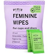Pixie Feminine Wipes - Flushable, Biodegradable, pH Balanced & Unscented - Individually Wrapped W...