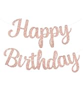 Pre-Strung Rose Gold Happy Birthday Banner NO DIY for Women Men Party Decorations