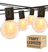 OHLUX Outdoor String Lights,110FT Dimmable Patio Lights with 58 G40 Shatterproof 2200K LED Bulbs(...