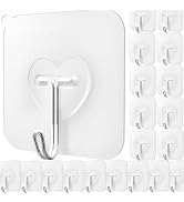 DGYB 20 Pcs Clear Adhesive Hooks for Hanging 22lb Self Adhesive Wall Hooks Heavy Duty Waterproof ...