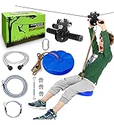 Aystkniet 100Ft Zip Lines for Kids and Adults Outdoor, Stainless Steel Trolley Handle Kit with St...