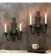 Candle Sconce(Set of 2)-Metal Gothic Wall Decorations-Rustic Home Decor-Black Wall Candle Sconces...
