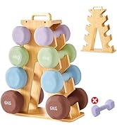 Wooden Dumbbell Rack Stand Gift for Fitness Lovers, Compact A-Frame Weight Holder for 3–7kg Dumbb...