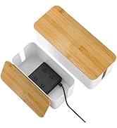 YECAYE 2 Pack Cable Management Box, Wooden Lid & Plastic Body, Medium and Small Cord Organizer Bo...