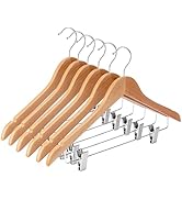 Ulimart Wooden Hangers with Adjustable Heavy Duty Clips - 12 Pack Pants, Skirt, Jeans, Slacks, Sh...