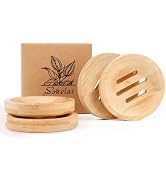 Bamboo Soap Dish for Bar Soap in Shower 4PCS, Wooden Round Soap Holders Self Draining Soap Tray S...