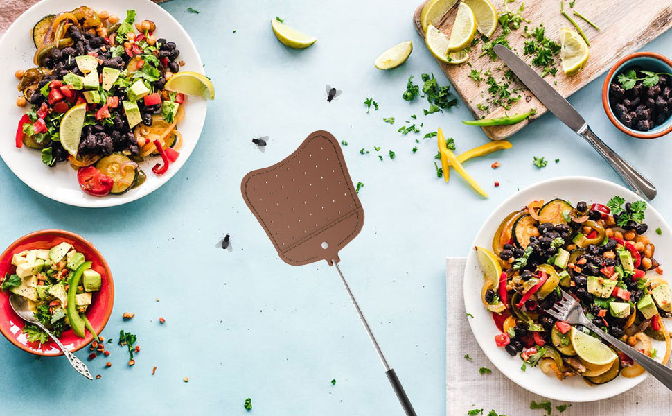 foxany telescopic leather fly swatter heavy duty with retractable handle flyswatter office kitchen