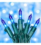 HEYFUNi 50Count Blue Christmas Lights, Green Wire 13Ft Incandescent Traditional Holiday String Li...
