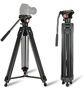 Heavy Duty Tripod Professional Video Camera Tripod Aluminium 67 Inches with Fluid Head and QR Pla...