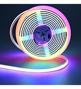 FOSUO 24V COB LED Strip 16.4ft Smart RGB+IC, Flexible Neon Rope Lights IP67 Waterproof, High Dens...