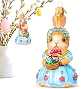 Hzyc Easter Bunny Ornaments for Tree,Handmade Blown Glass Christmas Ornaments,European Vintage Bu...