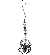 Mozff Black Spider Bowknot Pendant, Halloween Phone Charm, Beaded Lanyard Strap Accessory