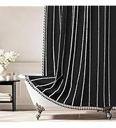 Seenus Boho Farmhouse Shower Curtain Heavyweight with Tassels, Linen Textured Fabric Farmhouse Sh...