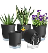 Meowell 4 inch Self Watering Pots for Indoor Plants, 5 Pack Small Flower Plant Pots with Drainage...