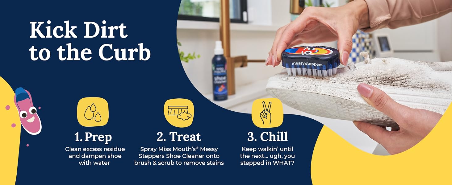 Prep with water, treat with Miss Mouth's shoe cleaner, then chill!