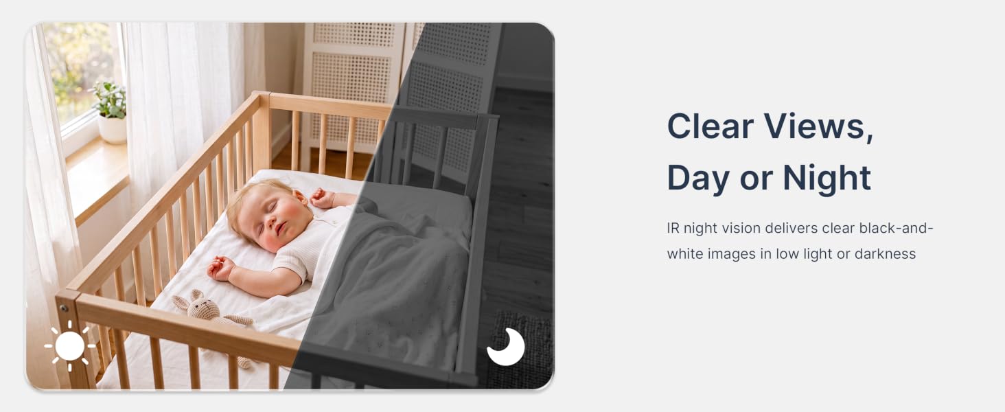 Sleeping baby shown in daylight and infrared night-vision views