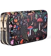 KAROMUS Double Zip Mushroom Print Wallet for Women, Cute Aesthetic Purse, Durable Faux LeatherLar...