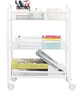 OVICAR Mesh Wire 3 Tier Rolling Cart, Kitchen Storage Utility Cart, Multifunction Basket Stand fo...
