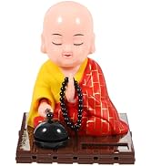 FAVOMOTO Little Buddha Statue, Solar Little Monk Figurine Chinese Funny Car Shaking Head Toy Sola...