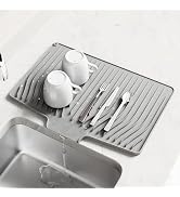 Dish Drying Mat, Silicone Dish Drying Mat for Kitchen Counter, Drainer Mat with Built-in Drain, N...