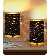 GOEBLESON Black Table Lamps Set of 2, Small Bedside Lamps Set of 2 with Hollow Metal Shade, 2400K...