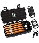 Mantello Cigars Travel Cigar Humidor Case - Cigar Case with 2 Ring, V-Cut & Punch Cutters - Water...