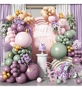 Dusty Green Purple Pink Balloon Arch Kit Fairy Wonderland Birthday Party Decorations Fairy Balloo...