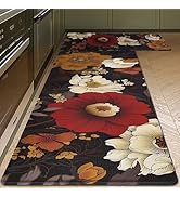 Black Kitchen Rugs Sets of 2 Boho Flora Non Slip Waterproof Padded Soft Kitchen Mats for Laundry ...
