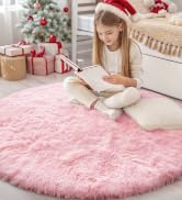 OLANLY Pink Round Rugs for Bedroom - Machine Washable, 4' Circle Area Rugs for Living Room, Soft ...