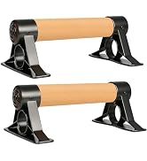 ZoeZure Solid Wooden Parallettes Bars, Anti-Slip Calisthenics Handstand Bars with Sturdy Metal Br...