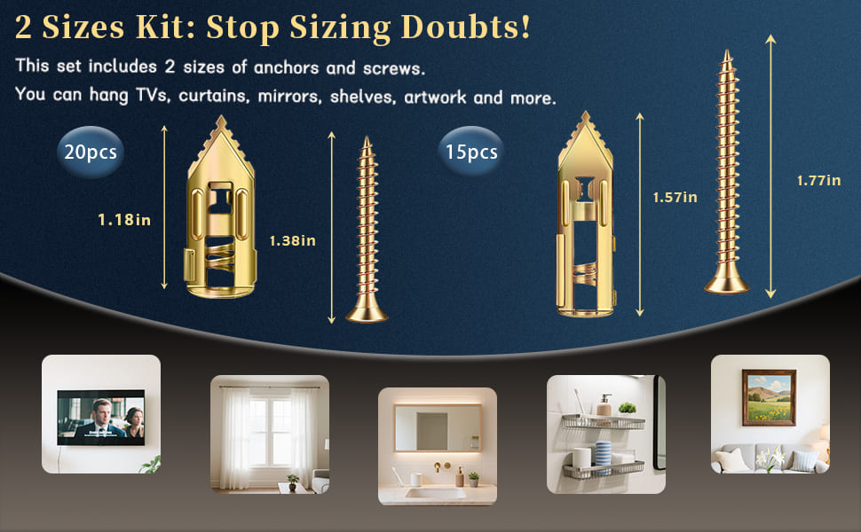 This set includes two sizes of anchors and screws
