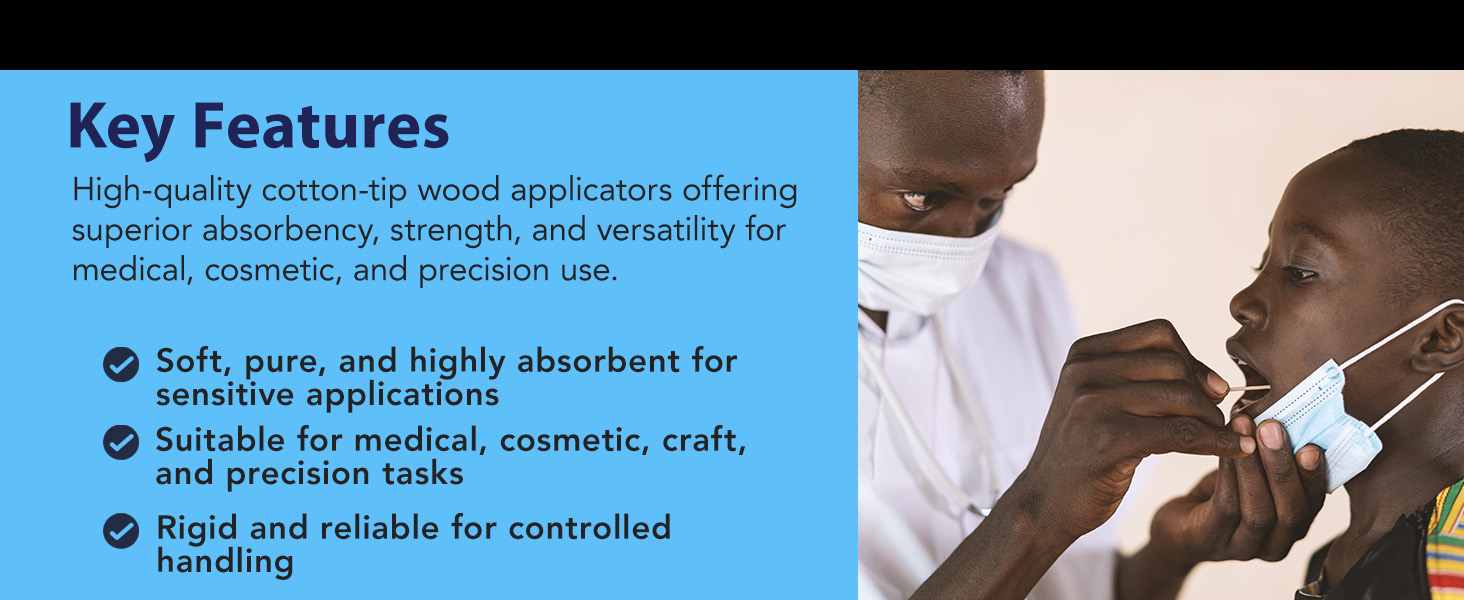 Cotton Tipped Applicators Non Sterile Cotton Swabs with Wooden Sticks Medical Cotton Tip