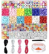 Dowsabel Bracelet Making Kit, Beads for Bracelets Making Pony, Kandi, Polymer Clay, Smile Face & ...