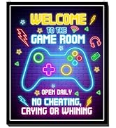 Welcome To The Game Room Wall Decoration,6"x12"Game Room Decor for Boys Neon Paint Gaming Room Wa...