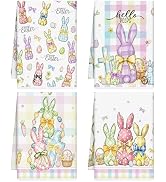 VISSTREE Easter Kitchen Towels Set of 4, Microfiber Bunny Egg Kitchen Dish Towels, Cartoon Rabbit...