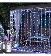 JMEXSUSS 300 LED 9.8x9.8Ft Curtain Lights Indoor with Remote, White Christmas Lights Plug in, 8 M...