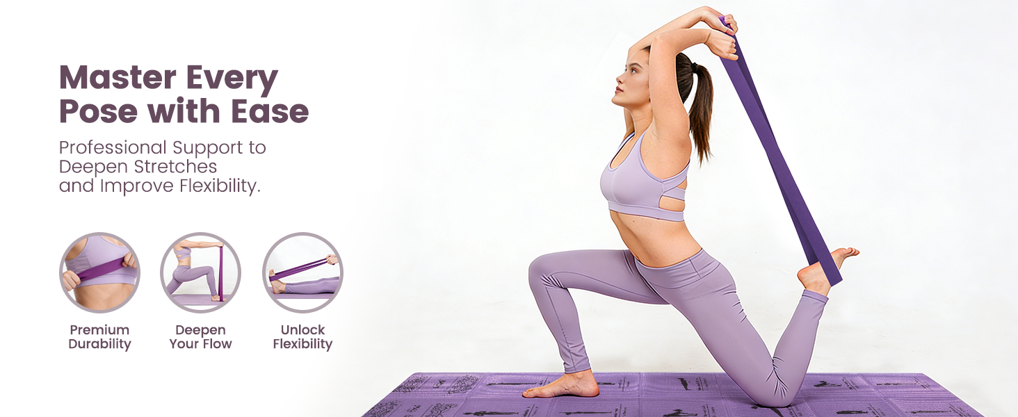 Durable Yoga Strap: Metal D-rings for secure adjustment. Improve flexibility and muscle recovery.