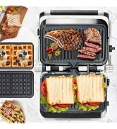 Panini Waffle Maker Combo | Panini Grill Press Sandwich Maker, Smokeless Indoor Grill, 1600W, 180...